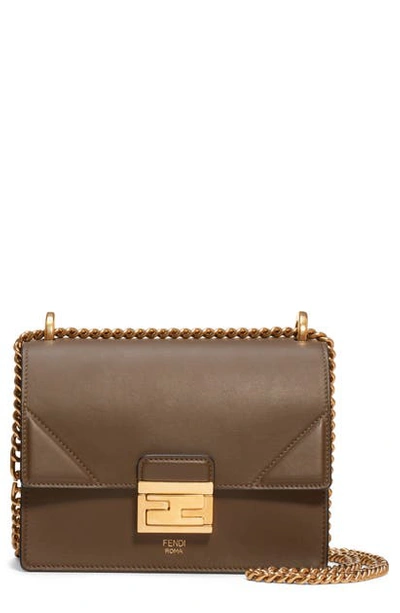 Shop Fendi Small Kan U Leather Shoulder Bag In Wood/ Vibrato Gold