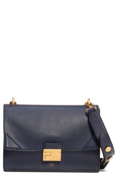 Shop Fendi Kan U Leather Shoulder Bag In Midnight/ Vibrato Gold