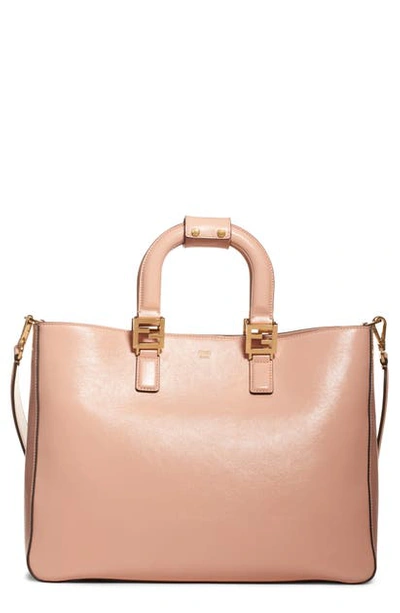 Shop Fendi Medium Glacier Top Handle Leather Tote In Rosa Bourbon/ Soft Gold