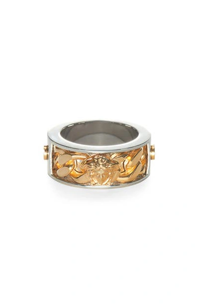 Shop Versace Medusa Ring In Warm Gold Palladium