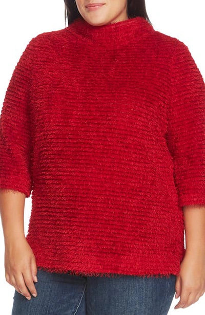 Shop Vince Camuto Eyelash Fringe Stripe Sweater In Tulip Red