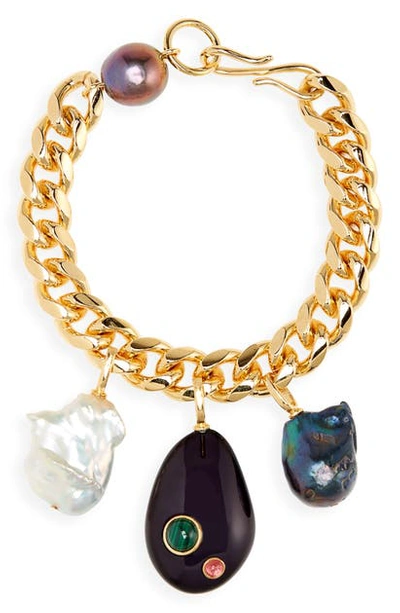 Shop Lizzie Fortunato Baroque Charm Bracelet In Gold/ Midnight