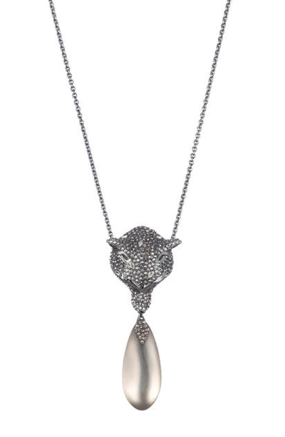 Shop Alexis Bittar Pave Fox Head Long Pendant Necklace In Warm Grey