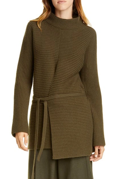 Shop Vince Tie Front Wool & Cashmere Tunic Sweater In Olive Oil