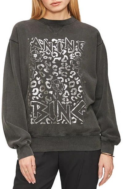 Shop Anine Bing Ramona Leopard Print Graphic Sweatshirt In Washed Black