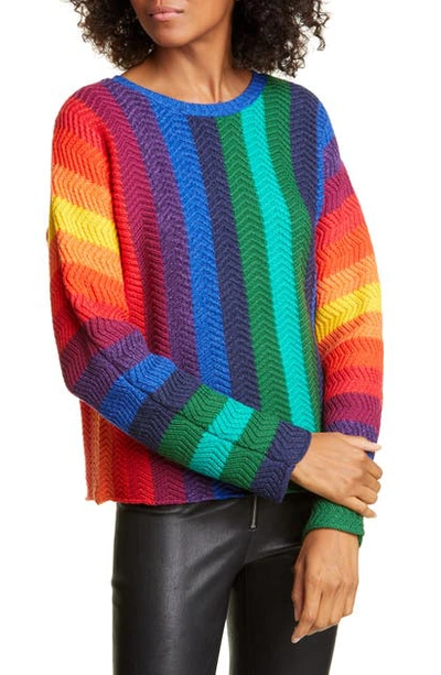 Shop Alice And Olivia Dessie Stripe Racked Wool Blend Sweater In Multi
