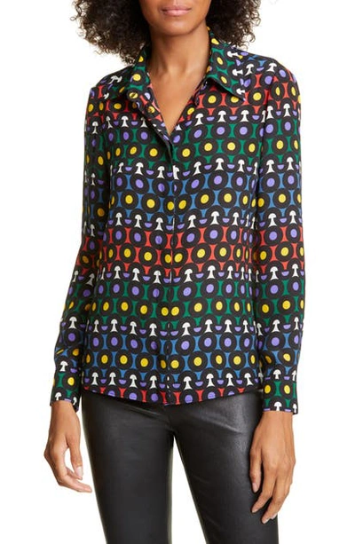 Shop Alice And Olivia Willa Large Collar Print Silk Shirt In Large Rainbow Dot