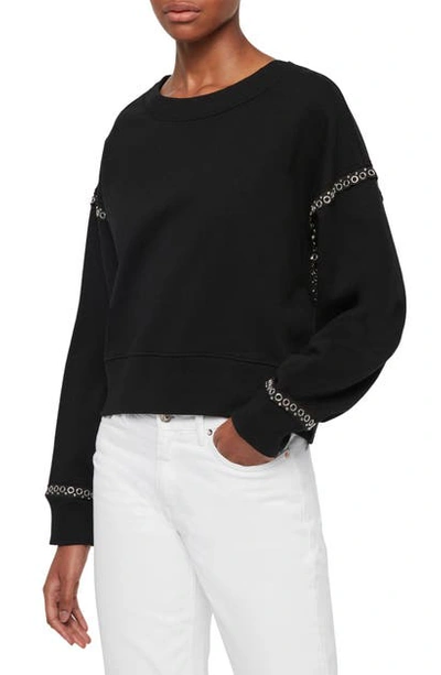 Shop Allsaints Rafa Grommet Trim Cotton Sweatshirt In Black