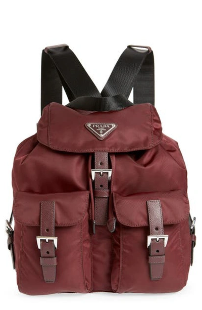 Shop Prada Medium Nylon Backpack In Bordeaux/ Nero