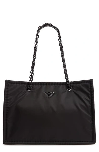 Shop Prada Logo Nylon Shoulder Bag In Nero/ Nero