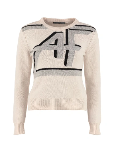 Shop Alberta Ferretti Intarsia Wool And Cashmere Sweater In Beige