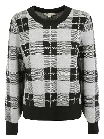 Shop Michael Kors Checked Sweater In Pearl Hthr