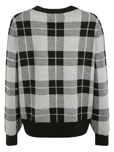 Shop Michael Kors Checked Sweater In Pearl Hthr