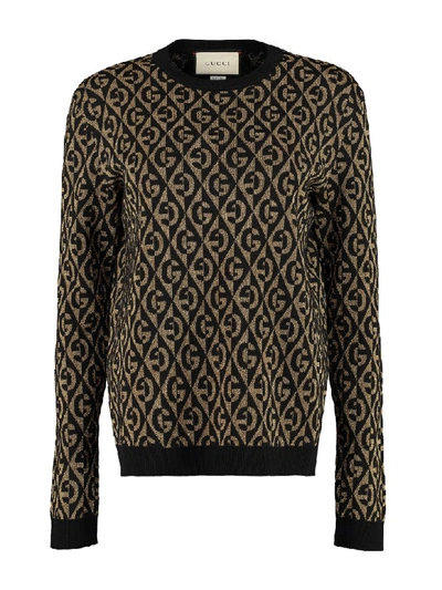 Shop Gucci Jacquard Sweater In Gold/black