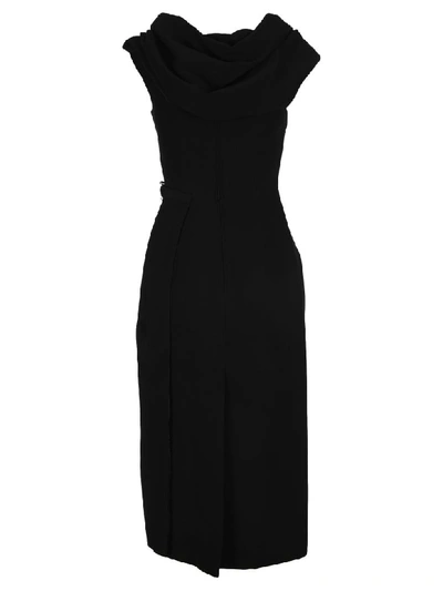 Shop Prada Shawl Neckline Midi Dress In Black