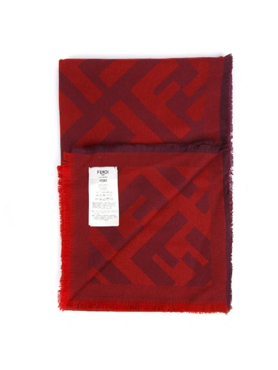 Shop Fendi Monogram Beige Wool & Cashmere Shawl In Red