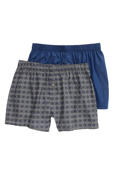 Shop Hanro 2-pack Fancy Woven Boxers In Minimal Ornament/ Royal Blue