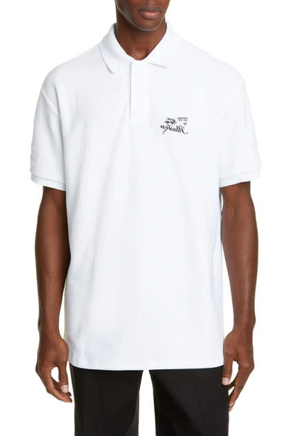 Shop Raf Simons Illusion Embroidered Short Sleeve Pique Polo In White