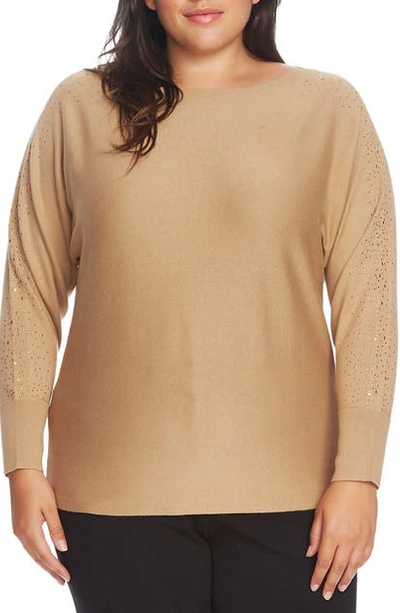 Shop Vince Camuto Embellished Dolman Sleeve Sweater In Latte