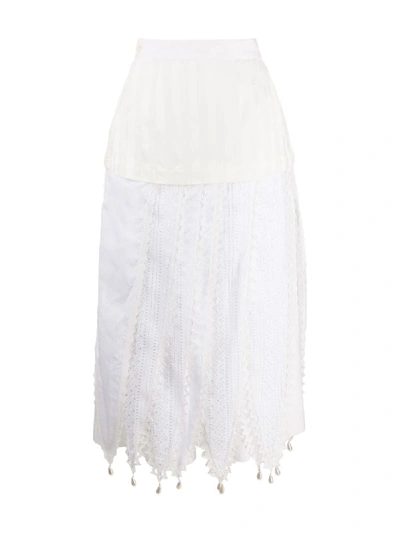 Shop Loewe High-rise Lace-trim Maxi Skirt In White