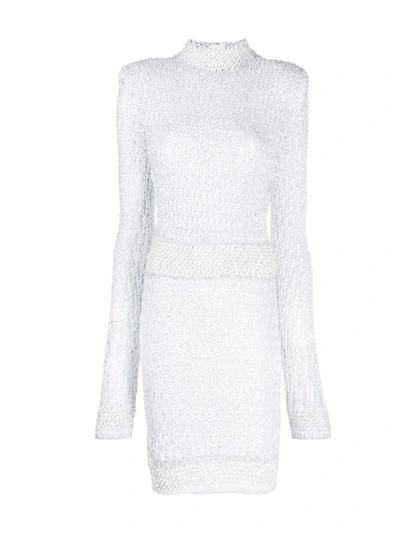 Balmain Pearl And Sequin Embellished Knitted Dress In White