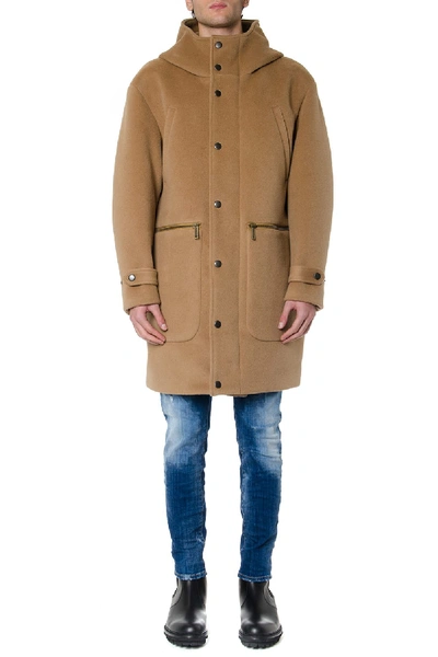 Shop Dsquared2 Oversize Wool Blend Hooded Coat In Tan Color