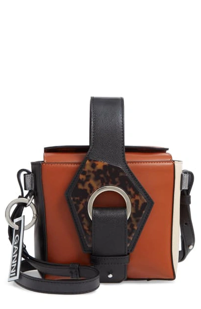 Shop Ganni Leather Box Bag In Brown Multi