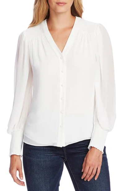 Shop Vince Camuto Smock Detail Blouson Sleeve Top In Pearl Ivory