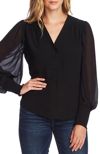 Shop Vince Camuto Smock Detail Blouson Sleeve Top In Rich Black