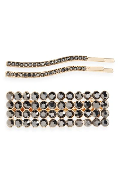 Shop Something Navy Crystal 3-piece Hair Clip & Bobby Pin Set In Hematite
