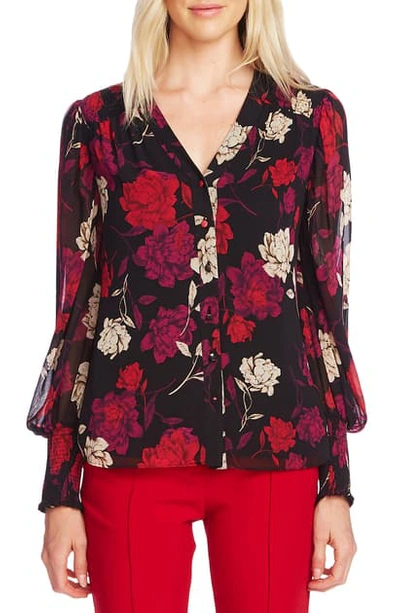 Shop Vince Camuto Enchanted Floral Print Blouse In Tulip Red