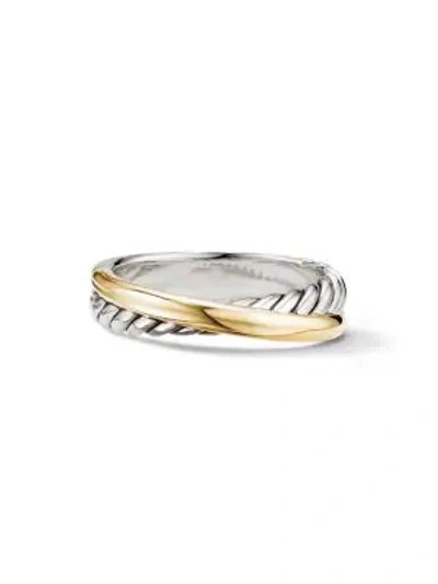Shop David Yurman Crossover Ring With 18k Yellow Gold In Silver