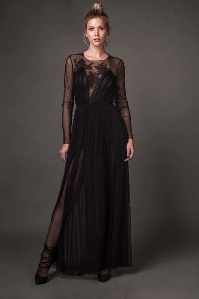 Shop Aureliana Silk Tulle Chantilly Lace Gown In Black