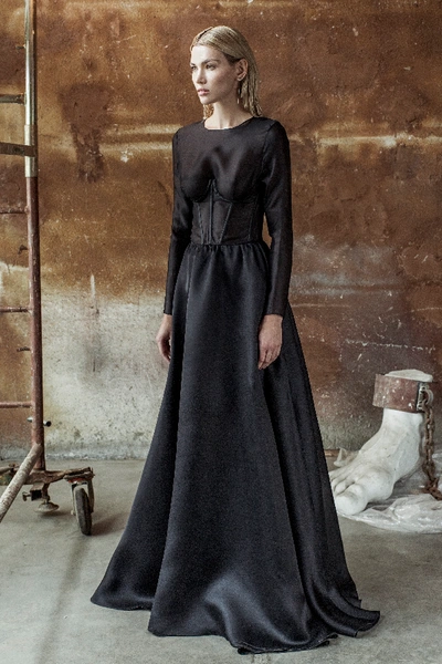 Shop Aureliana Silk Organza Gown Bias Cut In Black