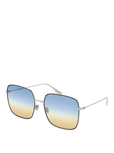 Shop Dior Stellaire1 Faded Lens Squared Sunglasses In Silver