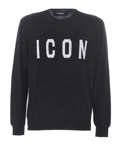 Shop Dsquared2 Icon Intarsia Wool Crew Neck Sweater In Black