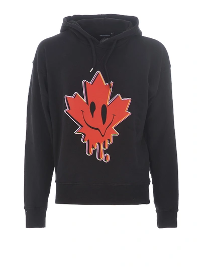 Shop Dsquared2 Printed Cotton Hoodie In Black