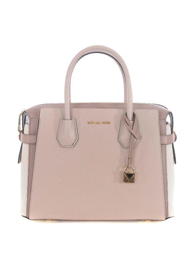 Shop Michael Kors Mercer Medium Pink Hammered Leather Tote Bag