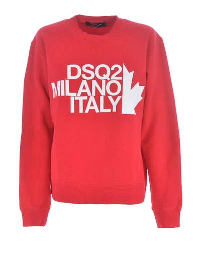 Shop Dsquared2 Logo Print Red Crew Neck Sweatshirt