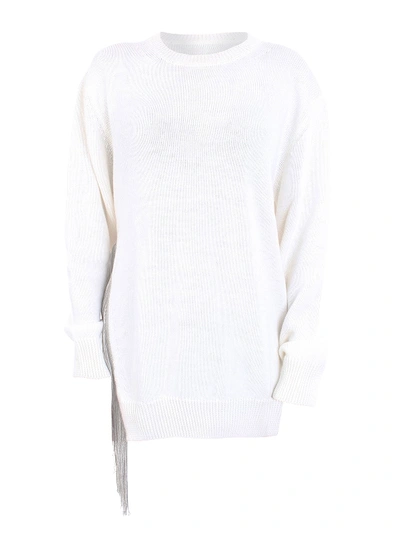 Shop Dondup Fringed Vent Sweater In White