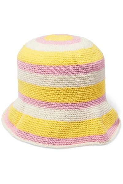 Shop Faithfull The Brand Striped Crocheted Cotton Bucket Hat In Yellow