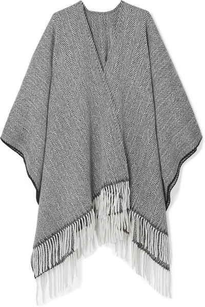 Shop Rag & Bone Fringed Herringbone Wool-blend Wrap In Gray