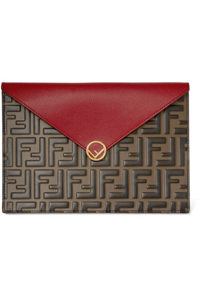 Shop Fendi Embossed Smooth And Textured-leather Pouch