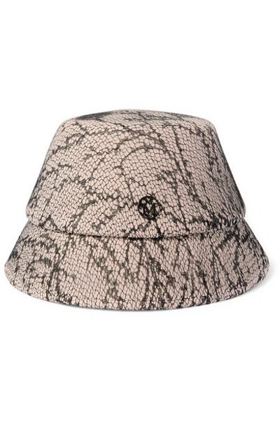 Shop Maison Michel Souna Rabbit-felt And Lace Bucket Hat In Beige