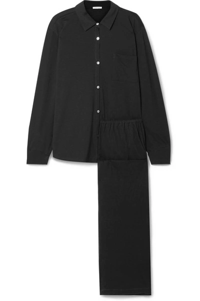 Shop Skin Organic Pima Cotton-jersey Pajama Set In Black