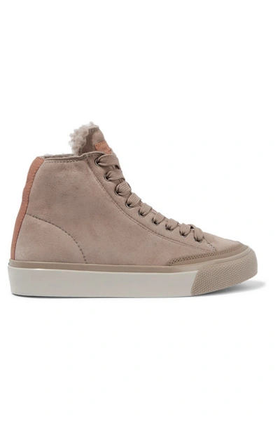 Shop Rag & Bone Rb Shearling-lined Suede Sneakers In Taupe