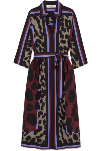 Shop Diane Von Furstenberg Sogol Belted Printed Silk Crepe De Chine Midi Dress In Red