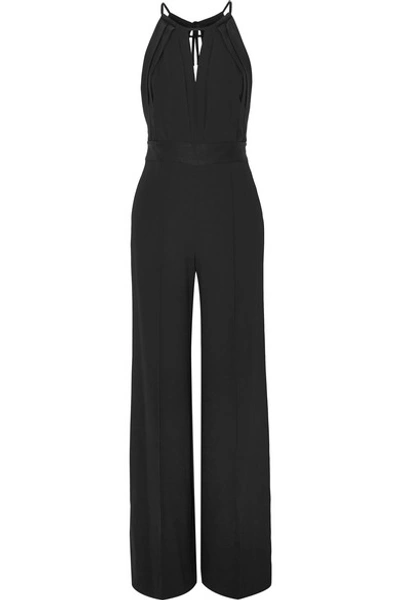 Shop Diane Von Furstenberg Ireland Open-back Satin-trimmed Crepe Halterneck Jumpsuit In Black