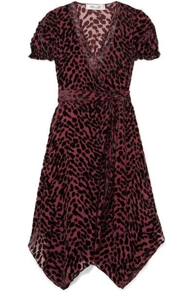 Shop Diane Von Furstenberg Katherine Asymmetric Devoré-chiffon Wrap Dress In Merlot