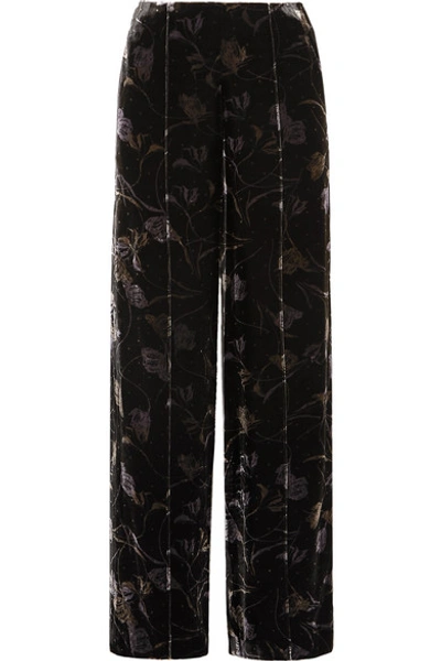 Shop Diane Von Furstenberg Mabel Floral-print Velvet Wide-leg Pants In Black
